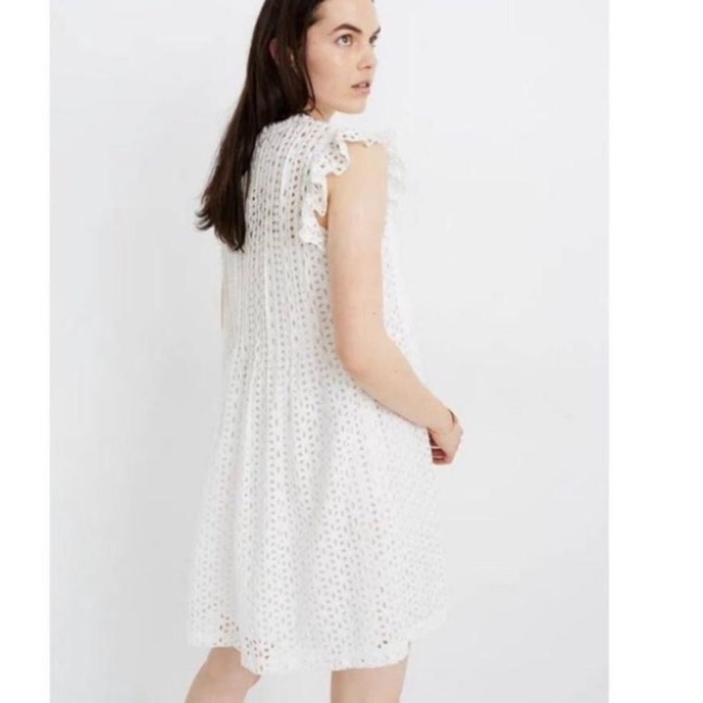 Madewell White Floral Eyelet Ruffle Sleeve Mini Dress